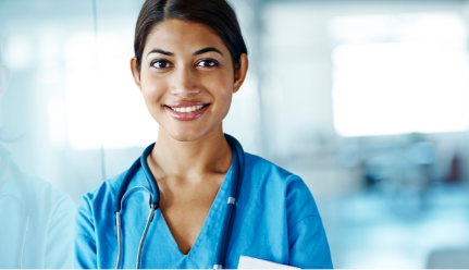 Locum tenens physician holding a clipboard and smiling