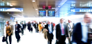 Group of people in airport terminal